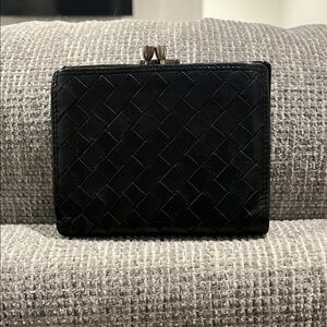 Bottega Veneta Black Intrecciato Woven Leather Wallet